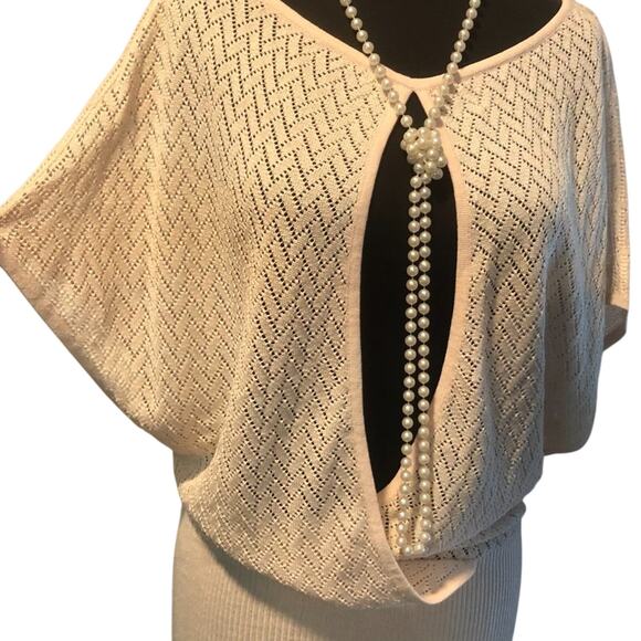 Cache Pink Knit Peek A Boo Faux Wrap Top New Metallic Kissed Plunging V NWT $118 - Picture 3 of 11